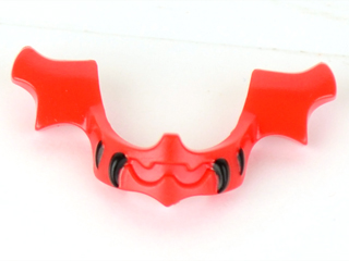 Display of LEGO part no. 11691pb02 which is a Red Minifigure, Visor Chin Guard Elaborate with Black Fangs Pattern 