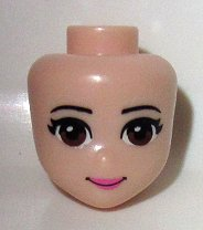 Display of LEGO part no. 14011 Mini Doll, Head Friends with Reddish Brown Eyes, Dark Pink Lips, and Closed Mouth Pattern  which is a Light Nougat Mini Doll, Head Friends with Reddish Brown Eyes, Dark Pink Lips, and Closed Mouth Pattern 