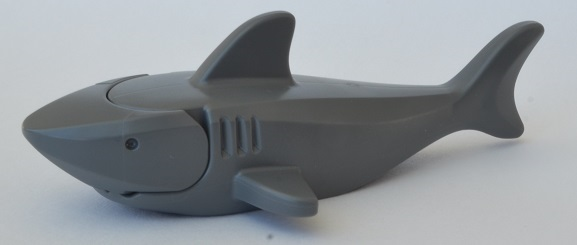 Display of LEGO part no. 14518c01 Shark with Gills and Molded Eyes  which is a Dark Bluish Gray Shark with Gills and Molded Eyes 