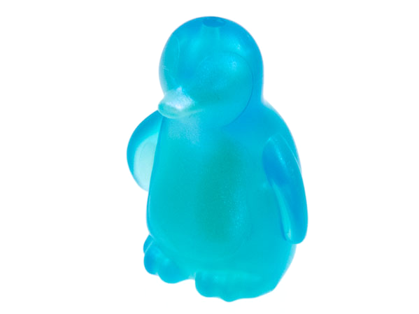 Display of LEGO part no. 14733pb02 which is a Trans-Light Blue Penguin, Friends with Molded Satin Trans-Light Blue Face and Stomach Pattern 