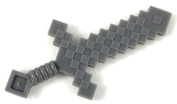 Display of LEGO part no. 18787 Minifigure, Weapon Sword Pixelated (Minecraft)  which is a Dark Bluish Gray Minifigure, Weapon Sword Pixelated (Minecraft) 