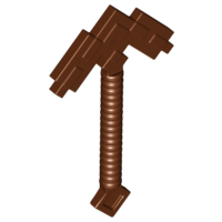 Display of LEGO part no. 18789 Minifigure, Utensil Pickaxe Pixelated (Minecraft)  which is a Reddish Brown Minifigure, Utensil Pickaxe Pixelated (Minecraft) 
