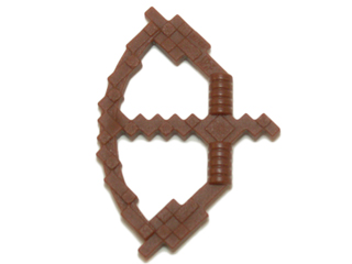 Display of LEGO part no. 18792 Minifigure, Weapon Bow, Pixelated with Arrow Drawn (Minecraft)  which is a Reddish Brown Minifigure, Weapon Bow, Pixelated with Arrow Drawn (Minecraft) 