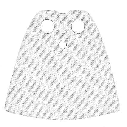 Display of LEGO part no. 19888 Minifigure Cape Cloth, Standard, Spongy Stretchable Fabric, 3.9cm Height  which is a White Minifigure Cape Cloth, Standard, Spongy Stretchable Fabric, 3.9cm Height 