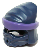 Display of LEGO part no. 20568pb01 Minifigure, Headgear Ninjago Wrap Peaked Head with Dark Purple Wrap and Knot Pattern  which is a Dark Blue Minifigure, Headgear Ninjago Wrap Peaked Head with Dark Purple Wrap and Knot Pattern 