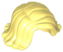 Display of LEGO part no. 20877 Minifigure, Hair Female Short Swept Sideways  which is a Bright Light Yellow Minifigure, Hair Female Short Swept Sideways 