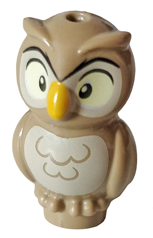 Display of LEGO part no. 21333pb03 Owl, Elves with Bright Light Orange Beak, Tan Face and Chest Pattern  which is a Dark Tan Owl, Elves with Bright Light Orange Beak, Tan Face and Chest Pattern 