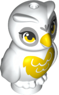 Display of LEGO part no. 21333pb05 Owl, Elves with Yellow Beak, Light Bluish Gray Face and Yellow Chest Pattern  which is a White Owl, Elves with Yellow Beak, Light Bluish Gray Face and Yellow Chest Pattern 