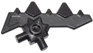 Display of LEGO part no. 23861 Minifigure, Weapon Blade with Bars and 5 Spikes  which is a Pearl Dark Gray Minifigure, Weapon Blade with Bars and 5 Spikes 