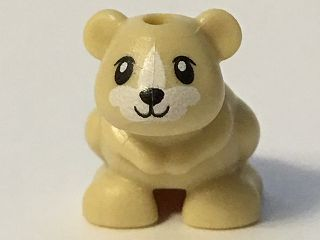 Display of LEGO part no. 24183pb02 Hamster / Mouse, Friends / Elves with Black Eyes, Nose and Mouth and White Muzzle and Blaze Pattern (Harry)  which is a Tan Hamster / Mouse, Friends / Elves with Black Eyes, Nose and Mouth and White Muzzle and Blaze Pattern (Harry) 