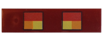 Display of LEGO part no. 2431pb462 Tile 1 x 4 with Red, Orange and Yellow Squares Minecraft Magma Cube Eyes Pattern  which is a Dark Red Tile 1 x 4 with Red, Orange and Yellow Squares Minecraft Magma Cube Eyes Pattern 