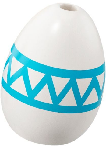Display of LEGO part no. 24946pb01 Egg with Small Pin Hole with Medium Azure Lines and Zigzag Pattern  which is a White Egg with Small Pin Hole with Medium Azure Lines and Zigzag Pattern 