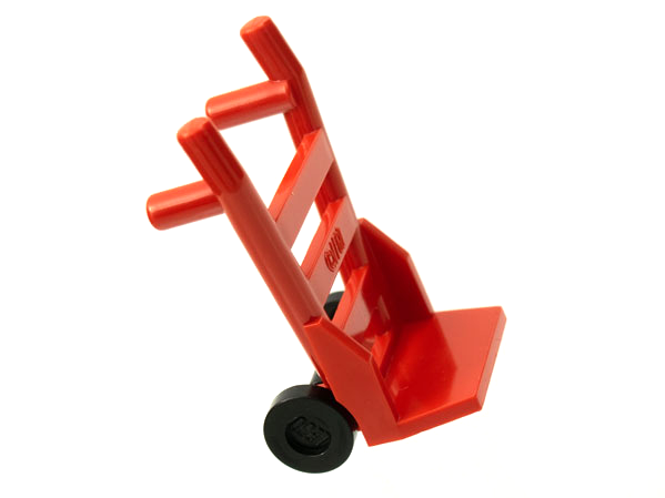 Display of LEGO part no. 2495c01 Minifigure, Utensil Hand Truck (2495 / 2496)  which is a Red Minifigure, Utensil Hand Truck (2495 / 2496) 