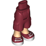 Display of LEGO part no. 25727c00pb01 Mini Doll Hips and Trousers Cropped Large Pockets, Light Nougat Legs and Sneakers Pattern, Thick Hinge  which is a Dark Red Mini Doll Hips and Trousers Cropped Large Pockets, Light Nougat Legs and Sneakers Pattern, Thick Hinge 