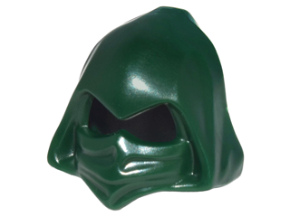 Display of LEGO part no. 26079 which is a Dark Green Minifigure, Headgear Hood Cowl Pointed with Eye Holes 