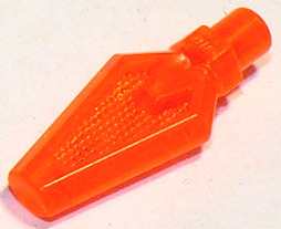 Display of LEGO part no. 27257 Minifigure, Weapon Spear Tip  which is a Trans-Neon Orange Minifigure, Weapon Spear Tip 