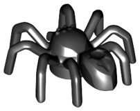 Display of LEGO part no. 29111 Spider with Elongated Abdomen  which is a Black Spider with Elongated Abdomen 