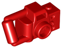 Display of LEGO part no. 30089b Minifigure, Utensil Camera Handheld Style with Extended Bar Handle  which is a Red Minifigure, Utensil Camera Handheld Style with Extended Bar Handle 