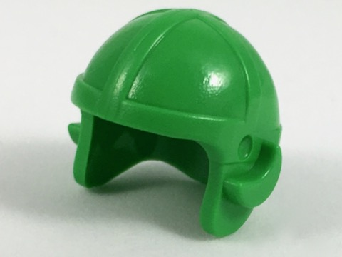 Display of LEGO part no. 30171 Minifigure, Headgear Cap, Aviator  which is a Bright Green Minifigure, Headgear Cap, Aviator 