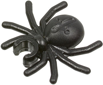 Display of LEGO part no. 30238 Spider with Round Abdomen and Clip  which is a Black Spider with Round Abdomen and Clip 