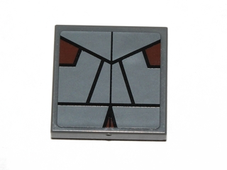 Display of LEGO part no. 3068bpb0595 Tile 2 x 2 with Groove with SW Sith Pattern (Sticker), Set 7957  which is a Dark Bluish Gray Tile 2 x 2 with Groove with SW Sith Pattern (Sticker), Set 7957 