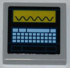 Display of LEGO part no. 3068bpb0646 Tile 2 x 2 with Groove with Oscilloscope and Keyboard Pattern (Sticker), Set 6860  which is a Light Bluish Gray Tile 2 x 2 with Groove with Oscilloscope and Keyboard Pattern (Sticker), Set 6860 