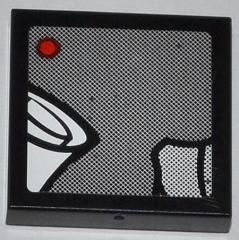 Display of LEGO part no. 3068bpb0763 Tile 2 x 2 with Groove with J. Jonah Jameson on Screen Pattern 1 (Sticker), Set 76005  which is a Black Tile 2 x 2 with Groove with J. Jonah Jameson on Screen Pattern 1 (Sticker), Set 76005 