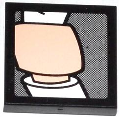 Display of LEGO part no. 3068bpb0765 Tile 2 x 2 with Groove with J. Jonah Jameson on Screen Pattern 3 (Sticker), Set 76005  which is a Black Tile 2 x 2 with Groove with J. Jonah Jameson on Screen Pattern 3 (Sticker), Set 76005 