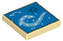 Display of LEGO part no. 3068bpb1037 Tile 2 x 2 with Groove with Map Constellations Pattern  which is a Tan Tile 2 x 2 with Groove with Map Constellations Pattern 