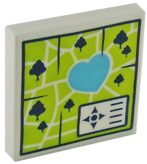 Display of LEGO part no. 3068bpb1135 Tile 2 x 2 with Groove with Map Heartlake Park Pattern  which is a White Tile 2 x 2 with Groove with Map Heartlake Park Pattern 