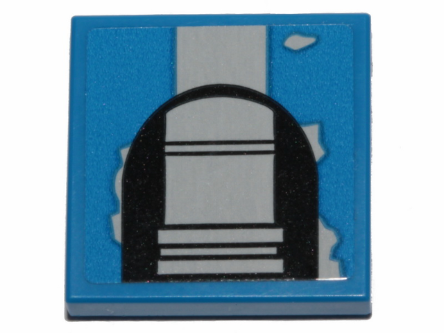 Display of LEGO part no. 3068bpb1352 Tile 2 x 2 with Groove with Gray Stripe, Pipe and Peeling Paint Pattern (Sticker), Set 75280  which is a Blue Tile 2 x 2 with Groove with Gray Stripe, Pipe and Peeling Paint Pattern (Sticker), Set 75280 