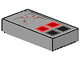 Display of LEGO part no. 3069bp25 Tile 1 x 2 with Groove with Red and Black Buttons Computer Pattern  which is a Light Gray Tile 1 x 2 with Groove with Red and Black Buttons Computer Pattern 
