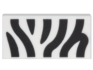 Display of LEGO part no. 3069bpb0534 Tile 1 x 2 with Groove with Zebra Stripes Pattern  which is a White Tile 1 x 2 with Groove with Zebra Stripes Pattern 