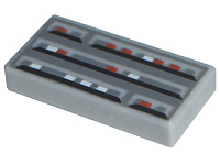 Display of LEGO part no. 3069bps1 Tile 1 x 2 with Groove with SW Computer Pattern  which is a Light Bluish Gray Tile 1 x 2 with Groove with SW Computer Pattern 