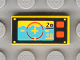 Display of LEGO part no. 3069bpx11 Tile 1 x 2 with Groove with Underwater Periscope View with Crosshairs, '20', '40', and Red Buttons Pattern  which is a Yellow Tile 1 x 2 with Groove with Underwater Periscope View with Crosshairs, '20', '40', and Red Buttons Pattern 