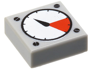 Display of LEGO part no. 3070bp07 Tile 1 x 1 with Groove with White and Red Gauge, Black Thick Needle, and Screw Heads Pattern  which is a Light Bluish Gray Tile 1 x 1 with Groove with White and Red Gauge, Black Thick Needle, and Screw Heads Pattern 