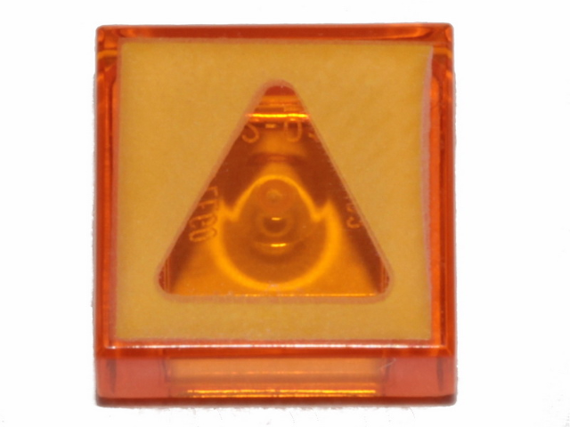 Display of LEGO part no. 3070bpb130 Tile 1 x 1 with Groove with Transparent Triangle Pattern  which is a Trans-Orange Tile 1 x 1 with Groove with Transparent Triangle Pattern 