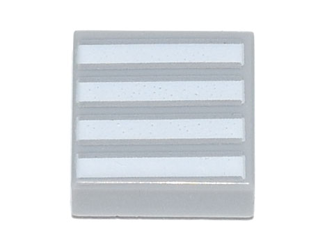 Display of LEGO part no. 3070bpb140 Tile 1 x 1 with Groove with 4 White Stripes Pattern  which is a Light Bluish Gray Tile 1 x 1 with Groove with 4 White Stripes Pattern 