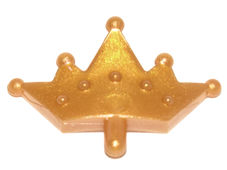 Display of LEGO part no. 33322 Minifigure, Crown Tiara, 5 Points, Rounded Ends  which is a Pearl Gold Minifigure, Crown Tiara, 5 Points, Rounded Ends 