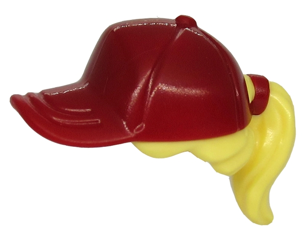 Minifigure, Hair Combo, Hair with Hat, Ponytail with Dark Red Ball