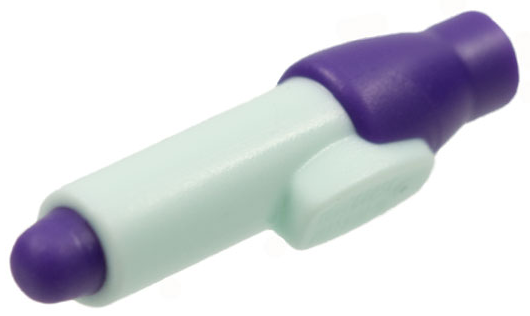 Display of LEGO part no. 35809pb01 Minifigure, Utensil Pen with Dark Purple Tip and Cap Pattern  which is a Light Aqua Minifigure, Utensil Pen with Dark Purple Tip and Cap Pattern 