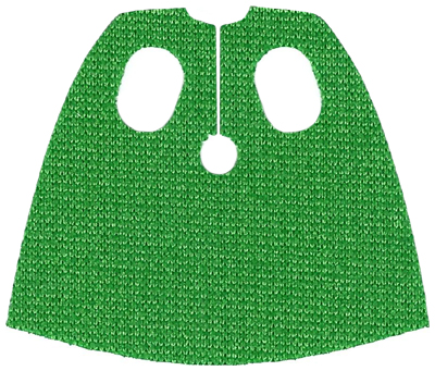 Display of LEGO part no. 35978 Minifigure Cape Cloth, Short with Oval Holes (Wonder Dog), Spongy Stretchable Fabric  which is a Green Minifigure Cape Cloth, Short with Oval Holes (Wonder Dog), Spongy Stretchable Fabric 