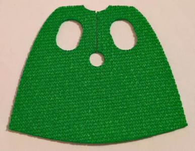 Display of LEGO part no. 35978 Minifigure Cape Cloth, Short with Oval Holes (Wonder Dog)  which is a Green Minifigure Cape Cloth, Short with Oval Holes (Wonder Dog) 