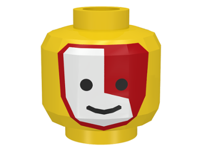 Display of LEGO part no. 3626bp3j Minifigure, Head Face Paint Islander with Red and White War Paint Pattern, Blocked Open Stud  which is a Yellow Minifigure, Head Face Paint Islander with Red and White War Paint Pattern, Blocked Open Stud 