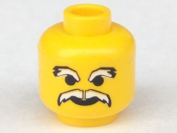 Display of LEGO part no. 3626bp61 Minifigure, Head Moustache Ice Planet White and White Eyebrows Pattern, Blocked Open Stud  which is a Yellow Minifigure, Head Moustache Ice Planet White and White Eyebrows Pattern, Blocked Open Stud 