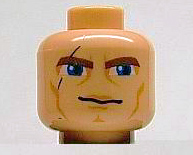 Display of LEGO part no. 3626bpb0075 Minifigure, Head Male Brown Thick Eyebrows, Blue Eyes, Scar and Lines Pattern (SW Clone Wars Anakin), Blocked Open Stud  which is a Light Nougat Minifigure, Head Male Brown Thick Eyebrows, Blue Eyes, Scar and Lines Pattern (SW Clone Wars Anakin), Blocked Open Stud 