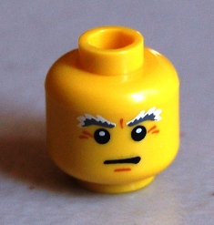 Display of LEGO part no. 3626bpb0692 Minifigure, Head Male White and Gray Bushy Eyebrows, Crow's Feet Pattern, Blocked Open Stud  which is a Yellow Minifigure, Head Male White and Gray Bushy Eyebrows, Crow's Feet Pattern, Blocked Open Stud 