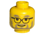 Display of LEGO part no. 3626bpx14 Minifigure, Head Glasses with Gray Eyebrows, Beard and Moustache Pattern, Blocked Open Stud  which is a Yellow Minifigure, Head Glasses with Gray Eyebrows, Beard and Moustache Pattern, Blocked Open Stud 