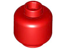 Display of LEGO part no. 3626c Minifigure, Head (Plain), Hollow Stud  which is a Red Minifigure, Head (Plain), Hollow Stud 
