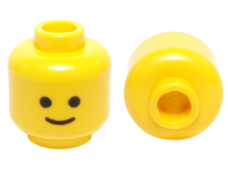 Display of LEGO part no. 3626cp01 Minifigure, Head Standard Grin Pattern, Hollow Stud  which is a Yellow Minifigure, Head Standard Grin Pattern, Hollow Stud 